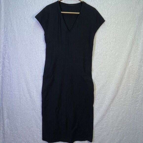 The Row Black Stretch-Crêpe V-Neck Cap Sleeve Midi Dress Medium - Picture 2 of 7